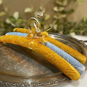 Vintage Set 3 Velvet Padded Clothes Hangers Blue Gold Clothing Lingerie Dress